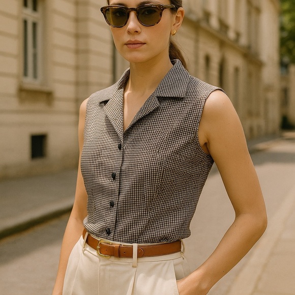 Rafaella Black White Check Sleeveless Button Front Blouse | Size 12 - Picture 8 of 8